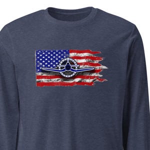 F4U Corsair Long Sleeve Tee: Vintage WWII Airplane USA Flag