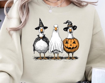 Boo Ghost Goose Sweatshirt, Halloween Goose Hoodie, Retro Halloween Sweater, Funny Goose Shirt, Halloween Gift Hoodie, Spooky Duck Hoodie