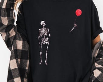 Comfort Colors® Skeleton Lost Balloon Shirt, Funny Halloween Shirt, Funny Skeleton Shirt, Sarcastic Halloween Tee,  Dark Humor Halloween Tee
