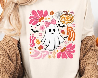 Comfort Colors® Floral Ghost Halloween Shirt, Pumpkin Fall Shirt, Boho Floral Halloween Shirt, Cute Halloween Ghost Shirt, Spooky Season Tee