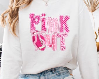 Pinkes Fußball-Sweatshirt, Brustkrebs-Bewusstseins-Hoodie, Brustkrebs-Sweatshirt, Brustkrebs-Krieger Rundhalsausschnitt, Pink Bow Hoodie