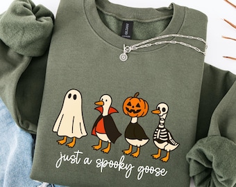 Sudadera de Halloween "Just a Spooky Goose", sudadera con capucha de Halloween "Ganso", sudadera con capucha de Silly Goose, sudadera divertida de Halloween, cuello redondo de temporada espeluznante