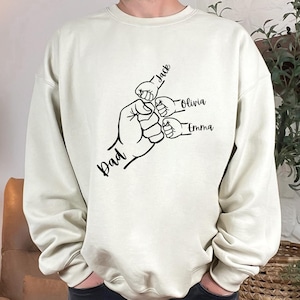 Dad and Kids Fist Bump Sweatshirt, Personalized Dad Hoodie, Fathers Day Gift, Custom Grandpa Crewneck, Papa Hand With Kids Name Sweatshirt