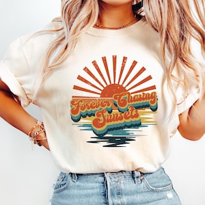 Comfort Colors® Retro Forever Chasing Sunsets Shirt, Sunset Shirt, Summer Shirt, Summer Vacation Tee, Beach Lover Gift, Summer Beach Shirt
