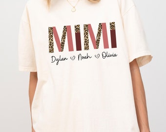 Custom Leopard Mimi Shirt, Personalized Mimi Shirt with Kid Names, Mothers Day Gift, Personalized Grandma Shirt, Custom Grandkids Names Tee