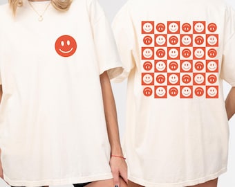 Chemise à carreaux Sourire Comfort Colors®, T-shirt à carreaux, Chemise smiley rétro, Chemise Positive Vibes, T-shirt Happy Face, T-shirt esthétique