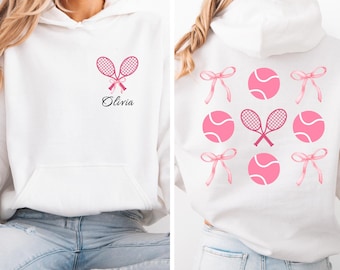 Custom Coquette Tennis Sweatshirt, Tennis Bow Hoodie, Tennis Mom Shirt, Tennis Lovers Gift, Bows and Tennis Rackets Shirt, Sports Mom Tee