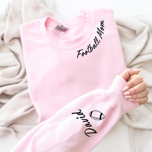 Custom Football Mom Sweatshirt with Kids Names on Sleeve, Custom Neck and Sleeve Design Hoodie, Football Mom Gifts, Football Mama Hoodie