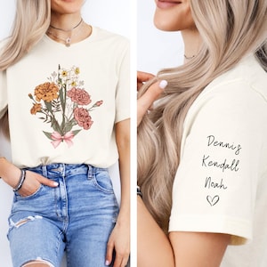 Personalisiertes Geburtsmonat Blumenstrauß Mama Shirt, Mamas Garten Shirt, Blumen Mama T-Shirt, Benutzerdefinierte Kinder Name T-Shirt, Benutzerdefinierte Geschenk Shirt