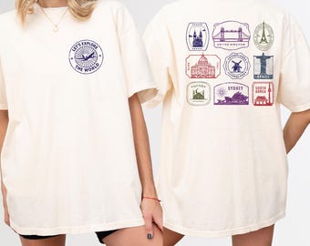 Komfortfärger Anpassade resestämplar T-shirt, Anpassad länder T-shirt, Anpassad reset-T-shirt, Gåva för reseälskare, Anpassad destinationsresa T-shirt