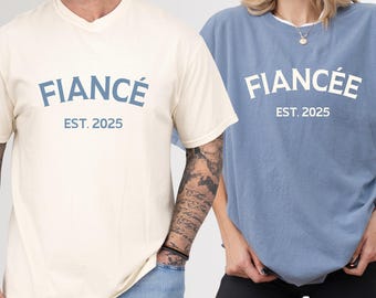 Maglietta personalizzata per fidanzato e fidanzata Comfort Colors®, maglietta di fidanzamento personalizzata, regali per coppie di fidanzati, maglietta di fidanzamento abbinata, regalo per futura moglie