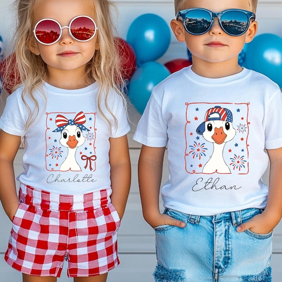 Custom 4th Of July Goose Kids Shirt, Personalized 4th of July Toddler Tee, Patriotic Shirt, Kids 4th of July Shirt, Custom Name Kids Shirt
