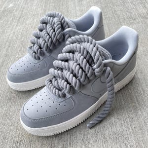 grey and white air force ones with 10mm rope laces