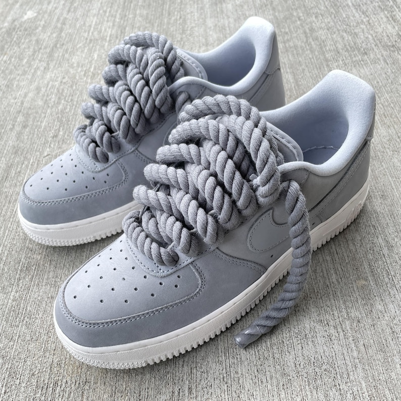 grey and white air force ones with 10mm rope laces