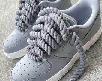 Custom Air Force 1 Sneakers: Wolf Grey with Chunky Rope Laces