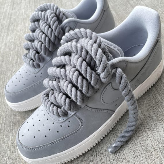 Custom Air Force 1 Sneakers: Wolf Grey with Chunky Rope Laces