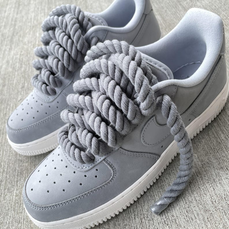 grey and white air force 1 with rope laces