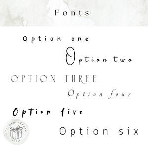 May include: A graphic design image showing six different font styles with the word "Option" followed by a number. The text "Fonts" is at the top of the image.