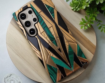 Mosaic Print Protective Phone Case | Sleek Gold Emerald | iPhone 16 Pro Max Case iPhone 15 14 13 12 11  Pro/Pro Max/Plus | Samsung Galaxy