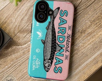 Pastel Tinned Fish Retro Protective Phone Case | Funny | Outdoor Sports Fishing | iPhone 16 Pro Max Case | iPhone 15 14 13 12 Plus | MagSafe
