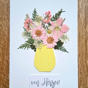 Karte echte gepresste Blüten personalisierbar handgemachter Blumenstrauß Geschenk Muttertag Geburtstag Trauerkarte Vintage Wanddeko Hochzeit
