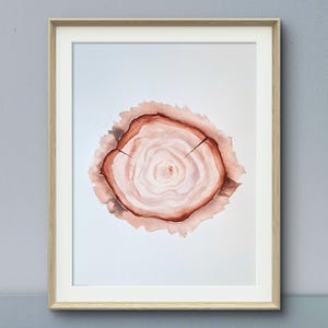 23 x 31 cm「木の時間」水彩画オリジナル、年輪の木の円盤の森の自然、ミニマリストの時代を超越したアート、壁の装飾、部屋へのギフト