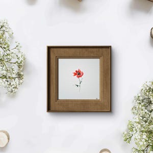 10x10cm "Mohnblume" Aquarell, Blumengemälde Karte Valentinstag Muttertag, Wanddeko Geschenk Mutter, Housewarming Art Wohnzimmer Schlafzimmer