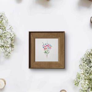 10x10cm "Blumenstrauß Nr. 2" Aquarell Blumengemälde Karte Valentinstag Wanddeko Geschenk Mutter Oma Housewarming Art Wohnzimmer Schlafzimmer