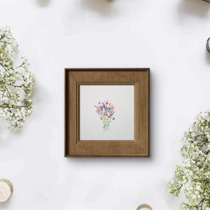 10x10cm "Blumenstrauß Nr. 3" Aquarell Blumengemälde Karte Valentinstag Wanddeko Geschenk Mutter Oma Housewarming Art Wohnzimmer Schlafzimmer