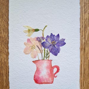 Karte echte gepresste Blüten, handgemacht Blumenstrauß Aquarell Karte, Geschenkidee Muttertag Geburtstag Trauerkarte Wanddekoration Hochzeit