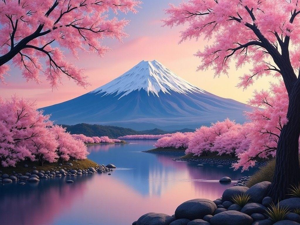 富士山と桜の風景画 キャンバスアート 富士山の桜のキャンバスアート：日本の風景画 - Etsy 日本