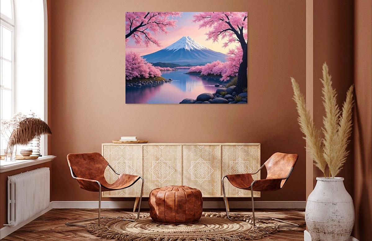 富士山と桜の風景画 キャンバスアート 富士山の桜のキャンバスアート：日本の風景画 - Etsy 日本