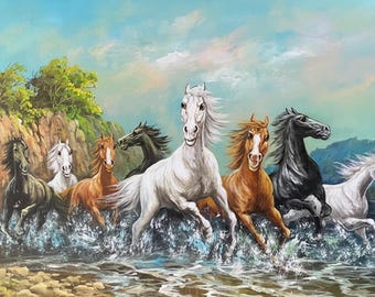 走る馬の絵画：風水壁アート、幸運の室内装飾（135 x 85 cm） - Etsy 日本