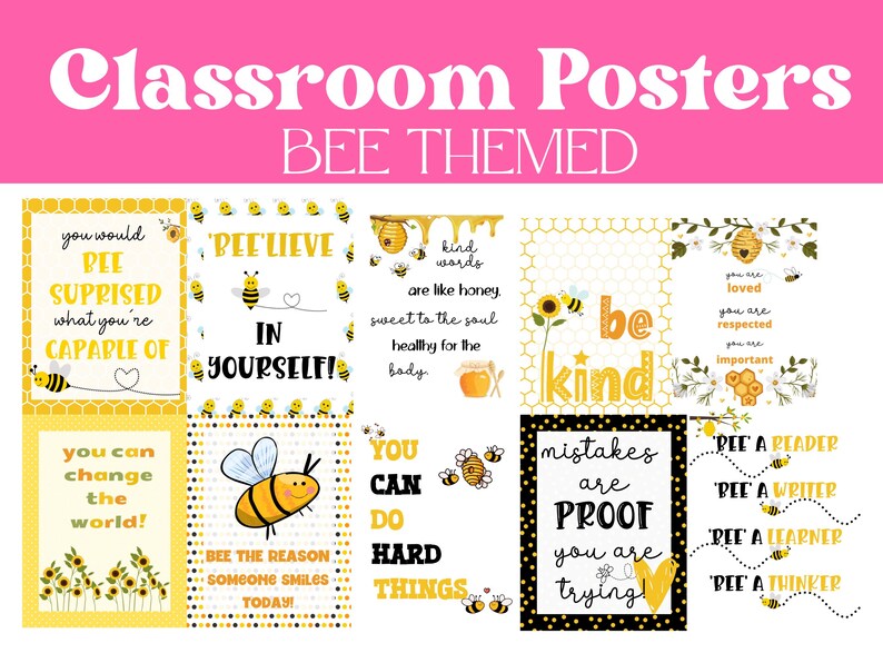 Classroom Posters | Motivational Posters | Bee Theme Growth Mindset ...