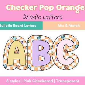 Orange Checkered Daisy Bulletin Board Letters A-Z 0-9 PNG | Retro Classroom | Trendy Bulletin Letters