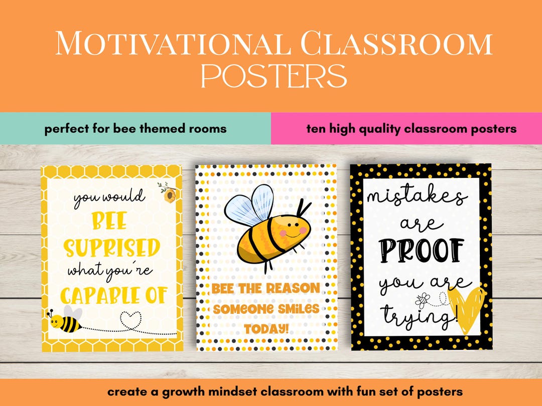 Classroom Posters | Motivational Posters | Bee Theme Growth Mindset ...