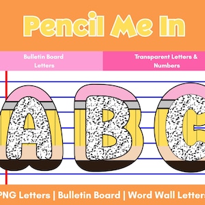 Doodle Letters Bulletin Board Letters A-Z 0-9 PNG | Pencil + Composition Notebook Classroom Alphabet | Back to School Teacher Decor