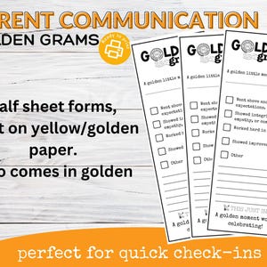 Golden Gram | Notas positivas do aluno | Cartões de reconhecimento de sala de aula | Comunicação do professor | Recompensas editáveis para alunos