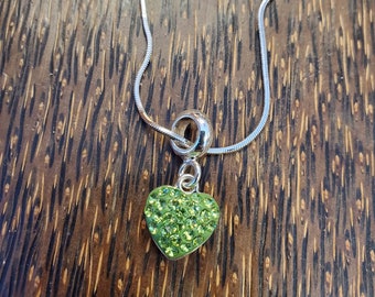 Silver tone August Peridot Birthstone Heart 18" Necklace