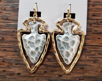 Hammered Two Tone Silver Center Arrowhead Earrings. GO KC CHIEFS!