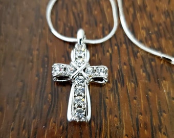 Sparkling Clear Crystal Cross Necklace