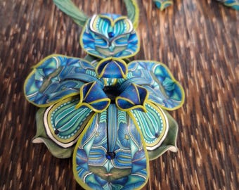 Beautiful Handmade Green Tone Polymer Clay Necklace and Earrings