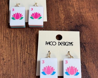 Lotus Flower Mahjong Tile Earrings