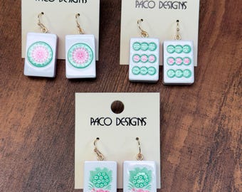 Green & Pink Mahjong Tile Acrylic Earrings- 3 OPTIONS