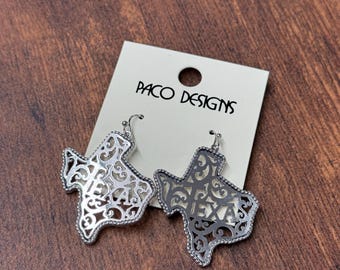 Texas Sized: Silver Lasso Trim Texas Filigree Stamped Earrings