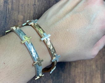 Cross Studded Two Tone Stretch Bangle Bracelet