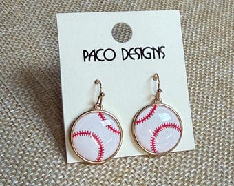 Cute Small Baseball Dangle Earrings: Light Weight, 1.5' Length