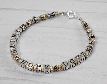 Bracelet Faith Hope Love en argent sterling gold filled 14 ct