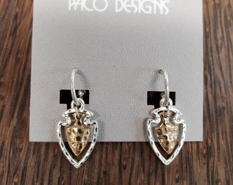 Dainty Hammered Two Tone Arrowhead Earrings. GO KC CHIEFS!