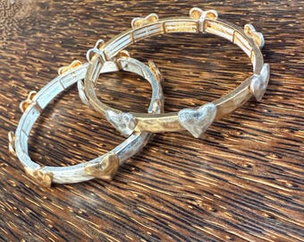 Heart Studded Two Tone Stretch Bangle Bracelet